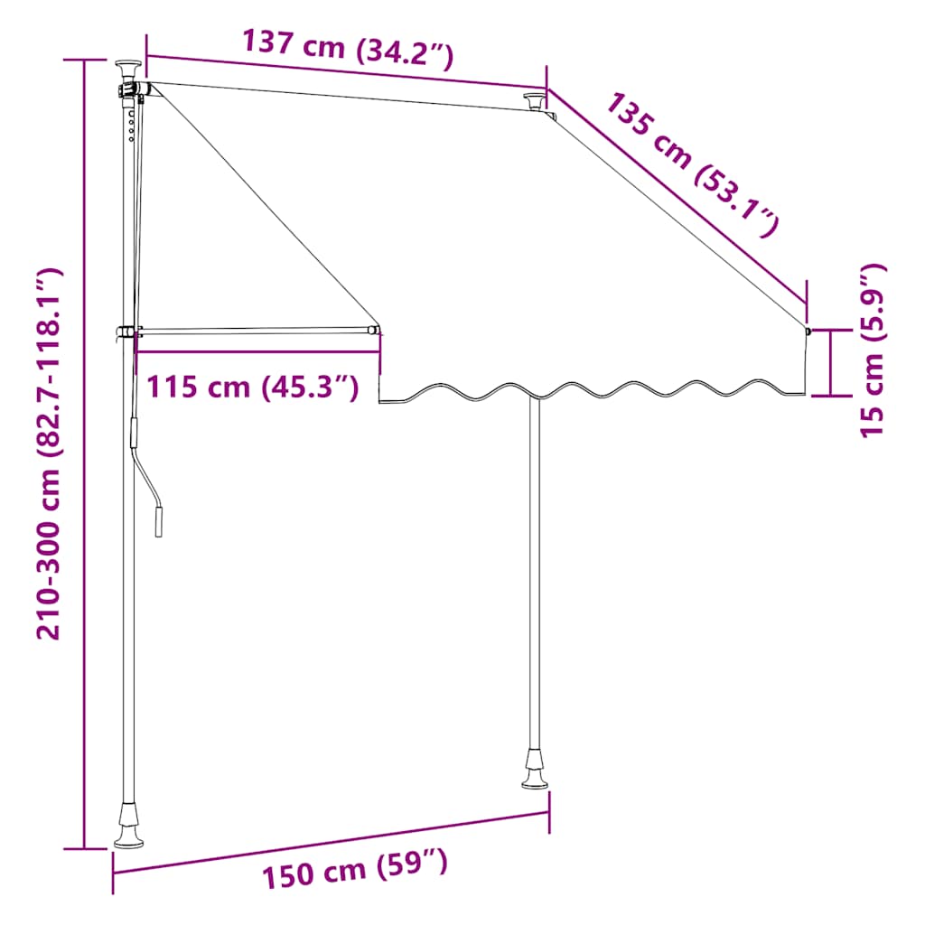 Tenda da Sole Retrattile Manuale con LED 150 cm Antracite