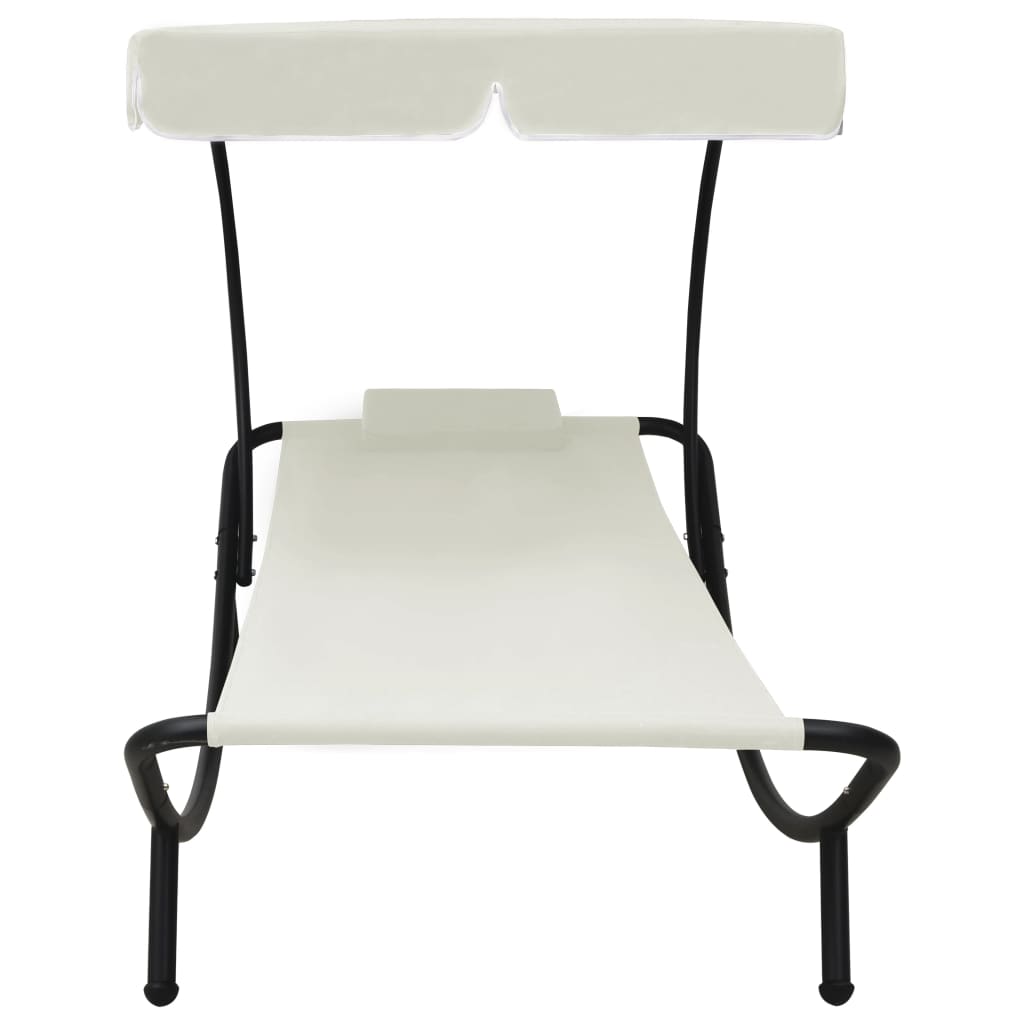 Lettino da Esterno con Baldacchino e Cuscino Bianco Crema - homemem39