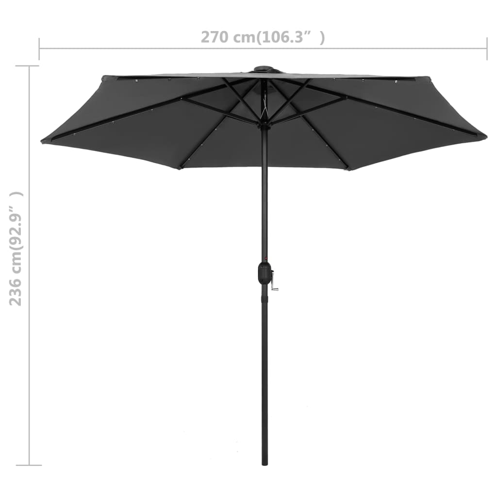 Ombrellone con Luci a LED e Palo in Alluminio 270 cm Antracite | homemem39