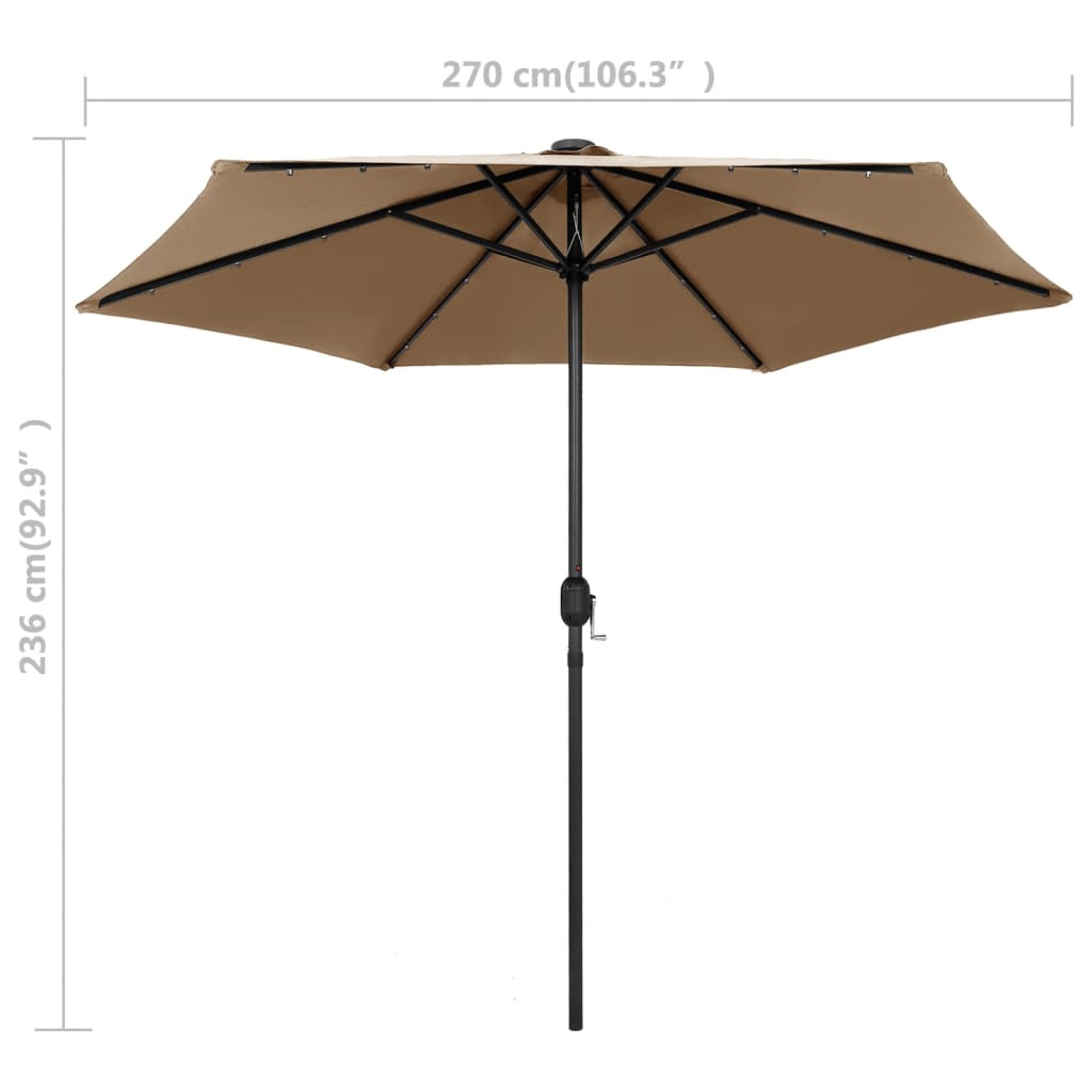 Ombrellone con Luci a LED e Palo Alluminio 270 cm Tortora | homemem39