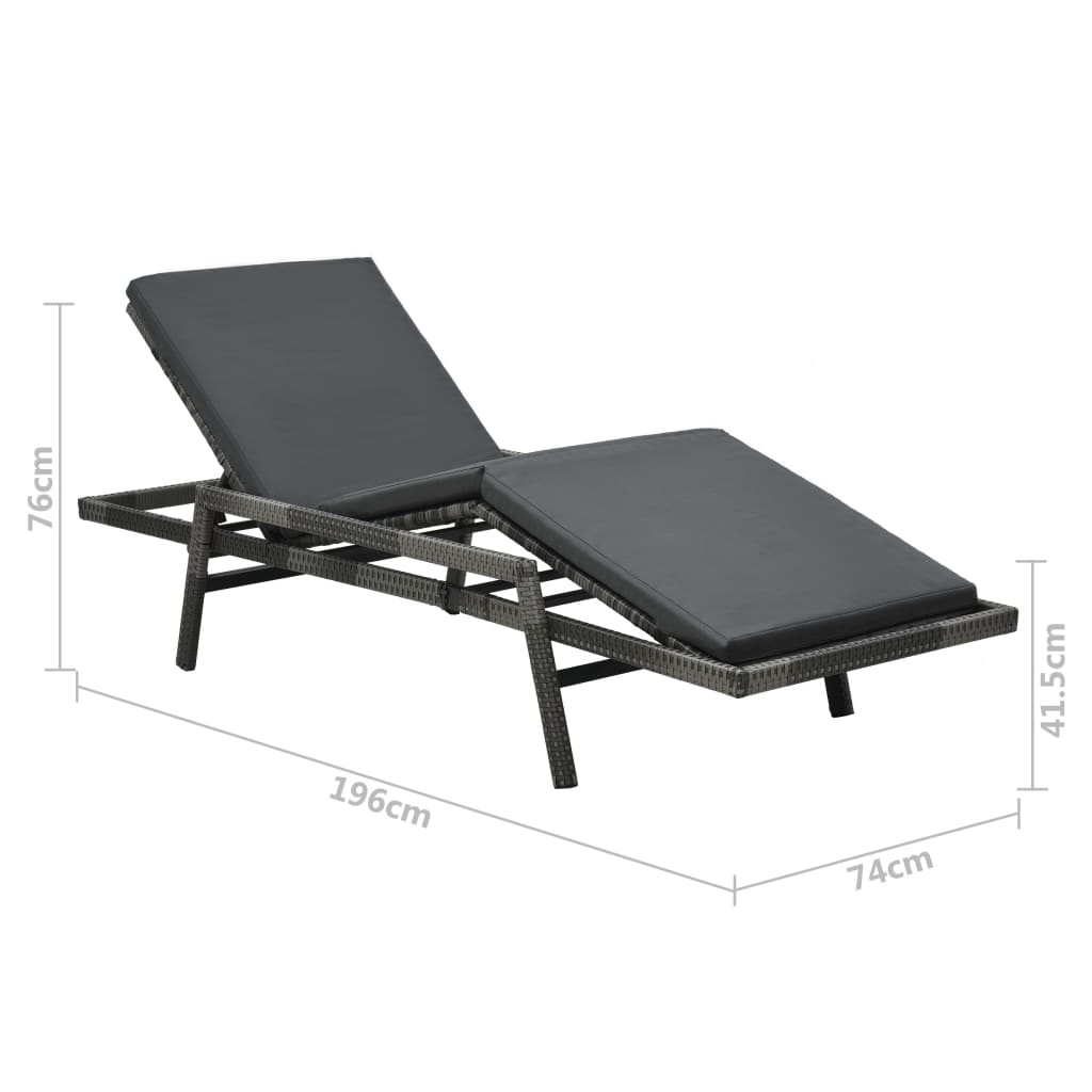 Lettino Prendisole con Cuscino in Polyrattan Grigio - homemem39
