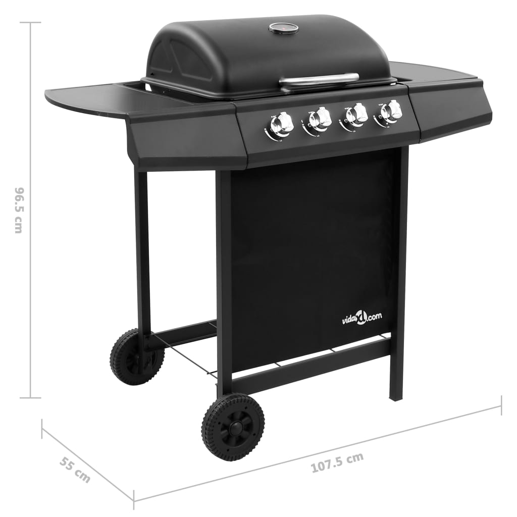 Griglia Barbecue a Gas con 4 Bruciatori Nera - homemem39