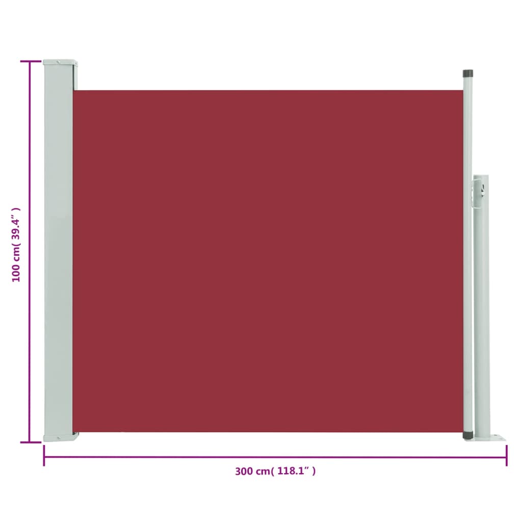 Tenda Laterale Retrattile per Patio 100x300 cm Rossa - homemem39