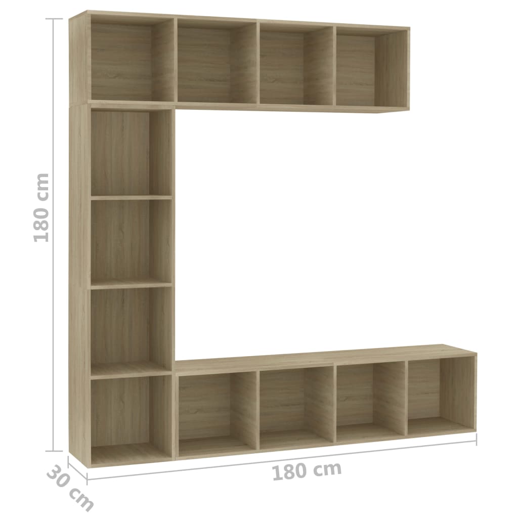 Set Mobili Libreria/Porta TV 3 pz Rovere Sonoma 180x30x180 cm | homemem39