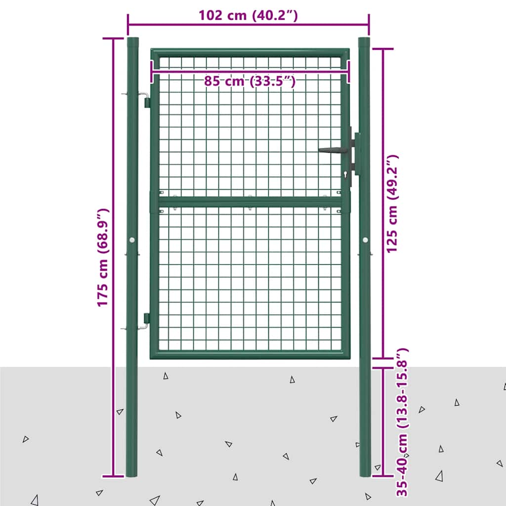 Cancello per Recinzione in Acciaio 100x125 cm Verde | homemem39