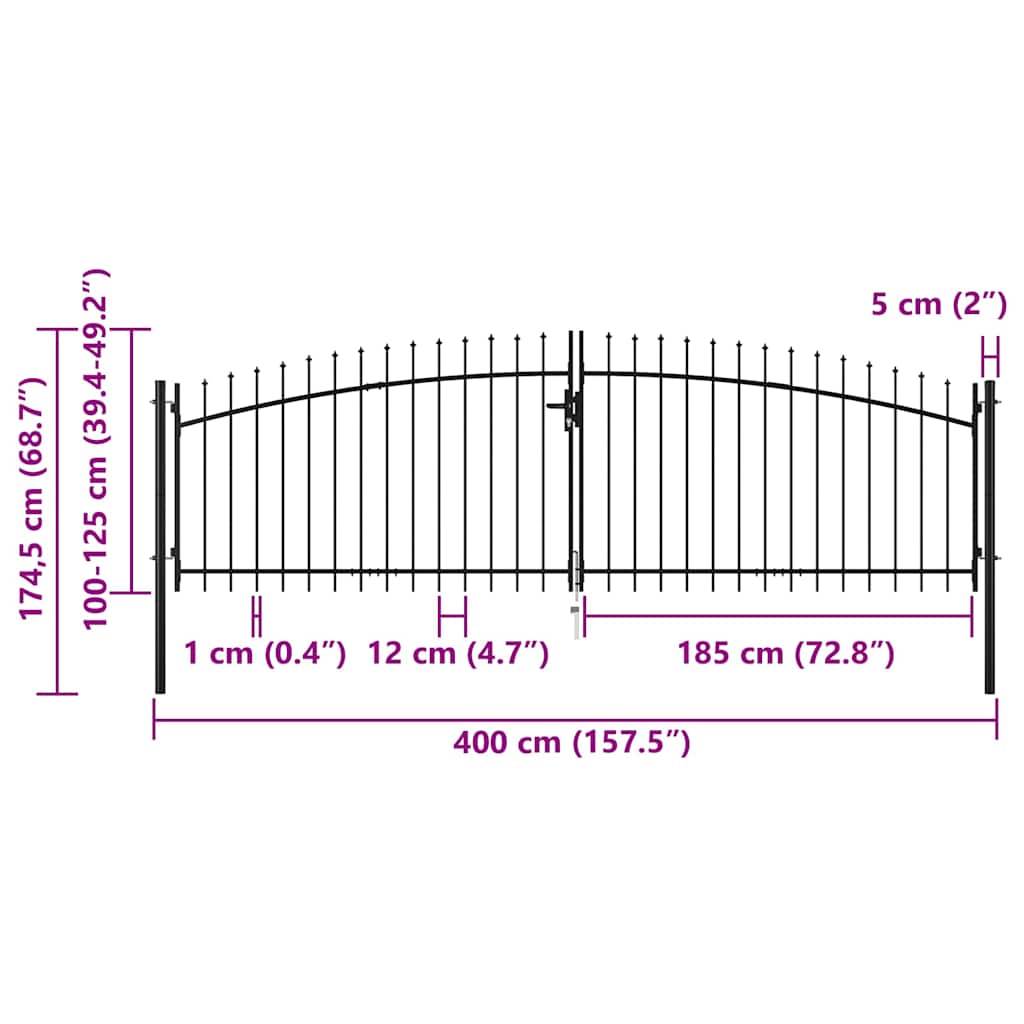 Cancello per recinzione a doppia porta Woerden con punta a lancia 400x174,5 cm | homemem39
