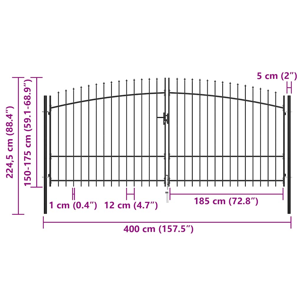 Cancello per recinzione a doppia porta Woerden con punta a lancia 400x224,5 cm | homemem39