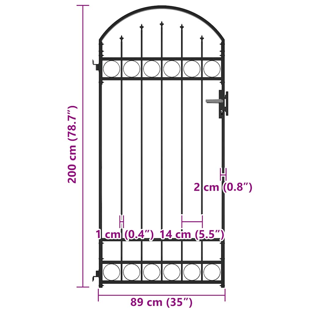 Cancello per recinzione ASSEN con parte superiore ad arco in acciaio 89x200 cm Nero | homemem39