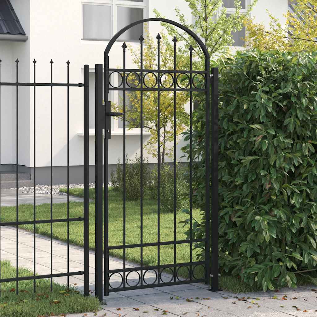Cancello per Recinzione ad Arco con 2 Pali 105x204 cm Nero - homemem39