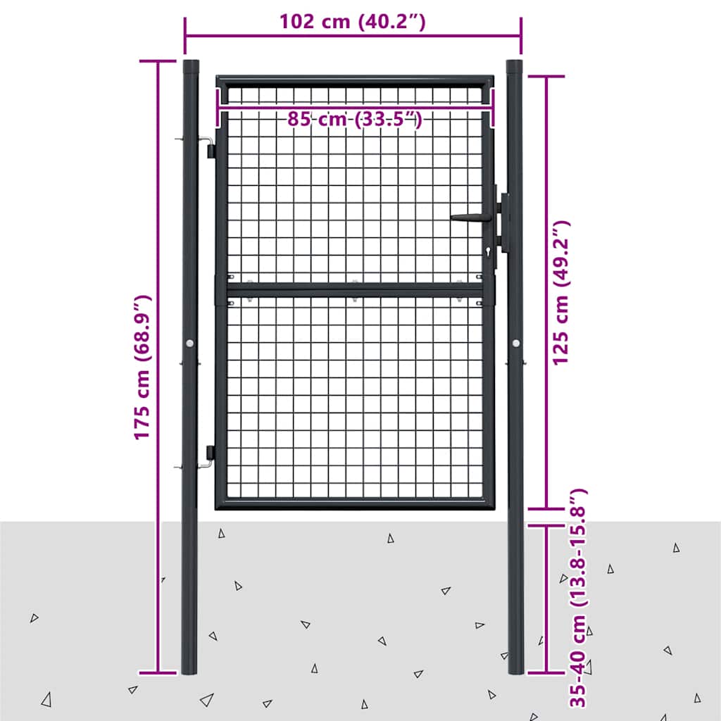 Cancello da Giardino in Rete di Acciaio Zincato 100x125 cm Grigio | homemem39