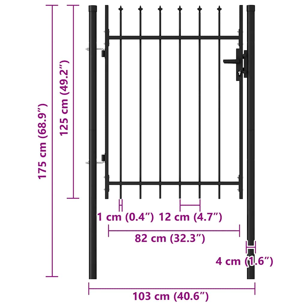 Cancello per recinzione BOXTEL porta singola con punta in acciaio 1x1,2 m Nero | homemem39