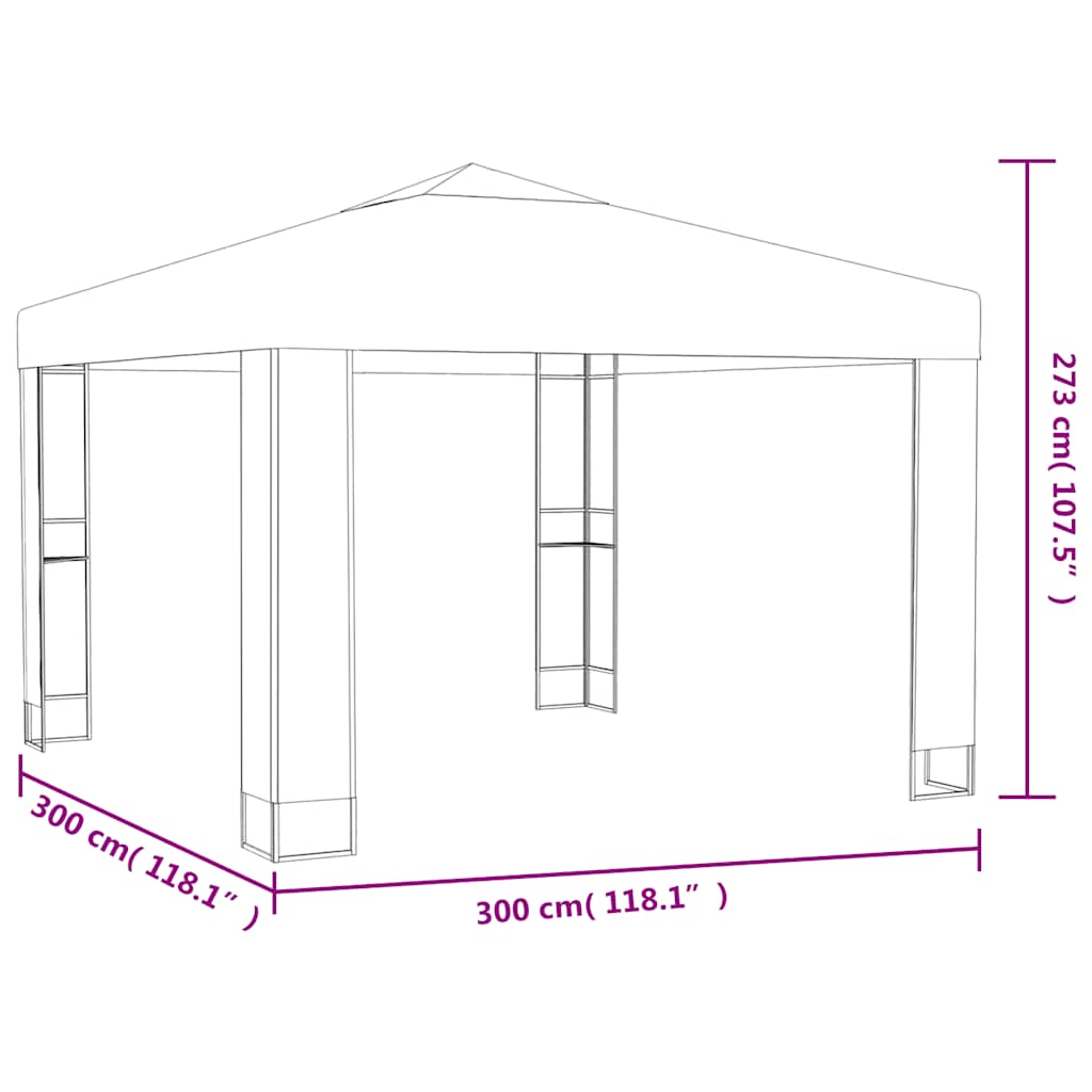 Gazebo con Tetto Doppio 3 x 3 m Bianco | homemem39