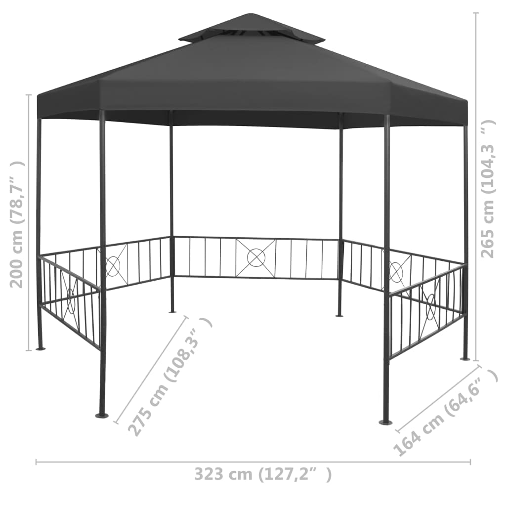 Gazebo da Giardino 323x275x265 cm Antracite | homemem39