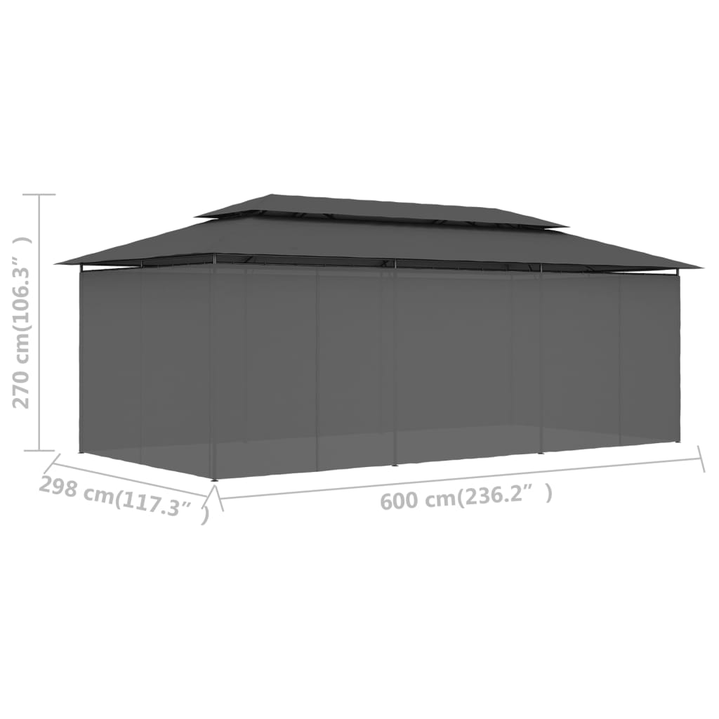 Gazebo con Tende 600x298x270 cm Antracite | homemem39