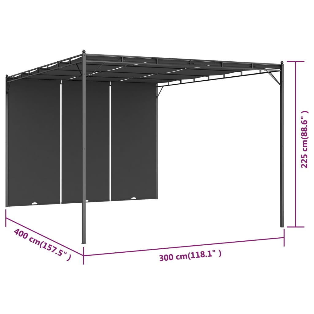 Gazebo da Giardino con Tenda Laterale 4x3x2,25 m Antracite | homemem39