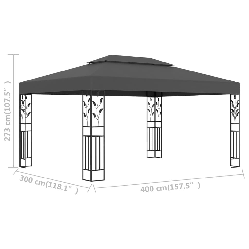 Gazebo con Tetto Doppio 3x4 m Antracite - homemem39