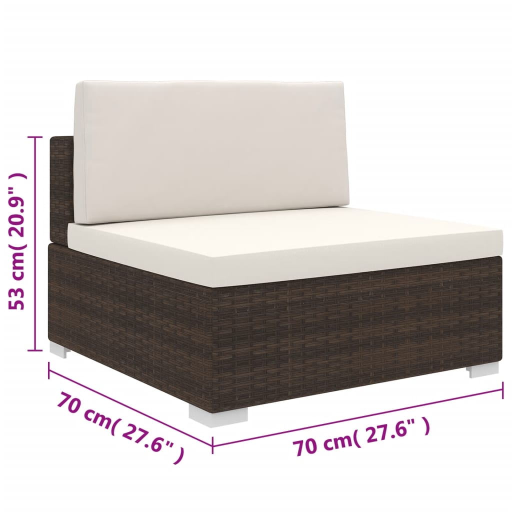 Seduta Centrale Modulare con Cuscini in Polyrattan Marrone