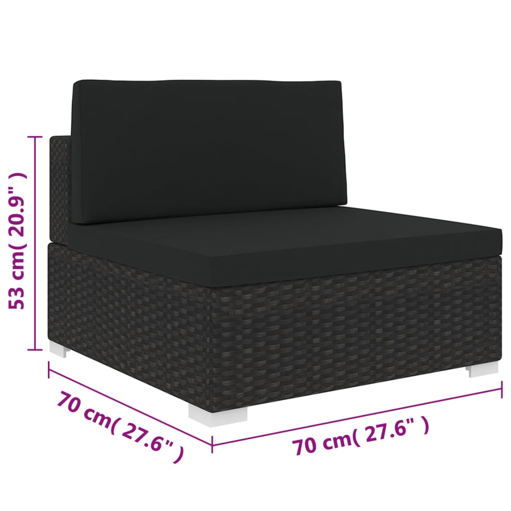Seduta Centrale Modulare con Cuscini in Polyrattan Nero | homemem39