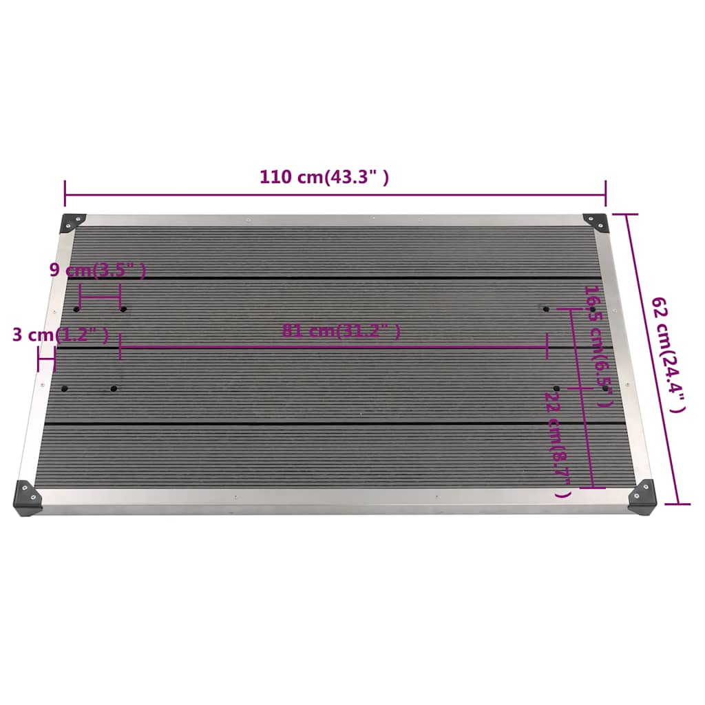 Piatto Doccia da Esterni in Acciaio Inox WPC 110x62 cm Grigio | homemem39