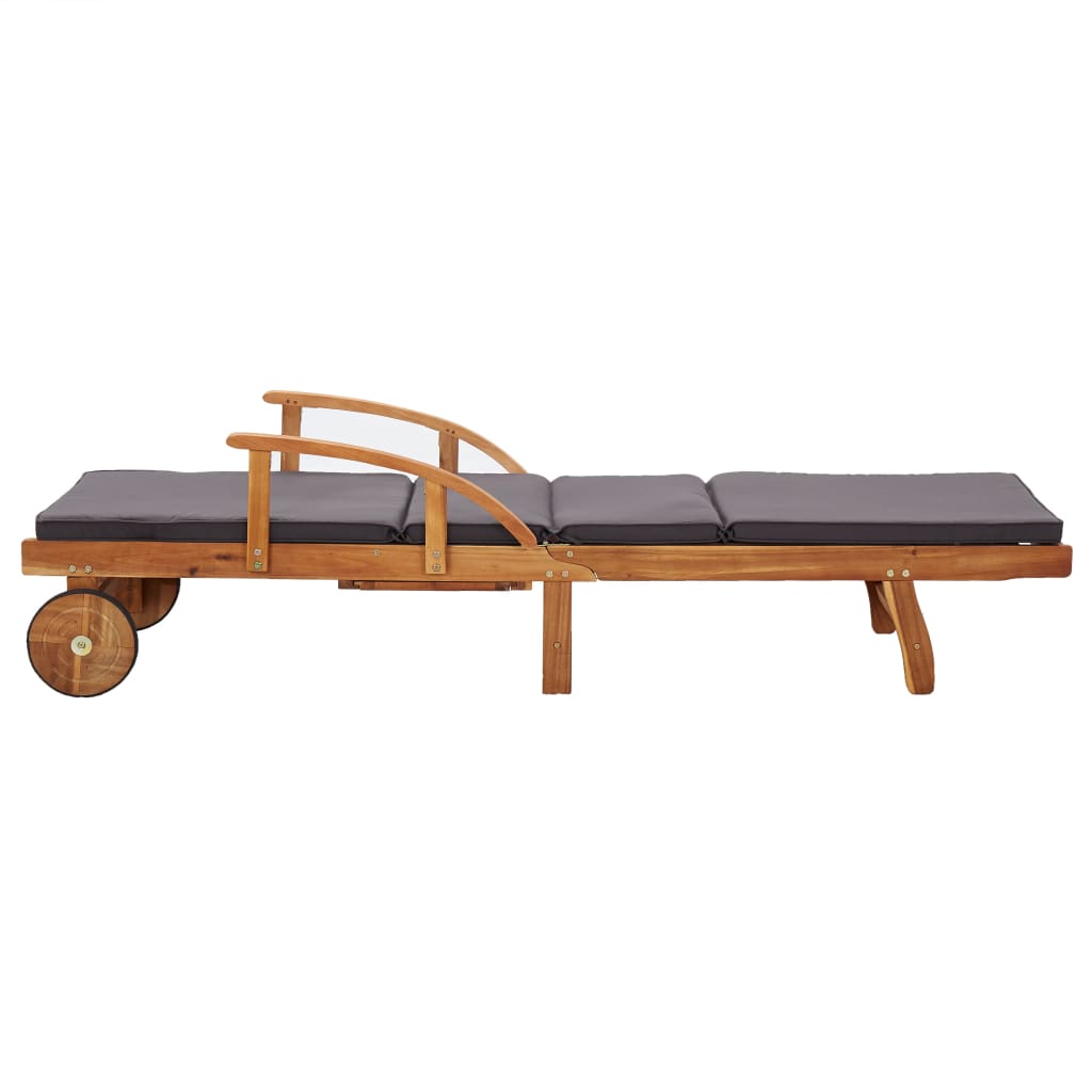Lettino Prendisole con Cuscino in Legno Massello di Acacia - homemem39