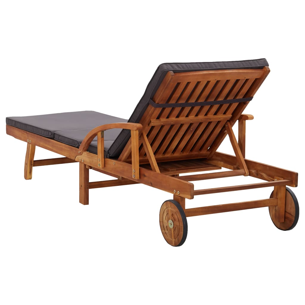Lettino Prendisole con Cuscino in Legno Massello di Acacia - homemem39