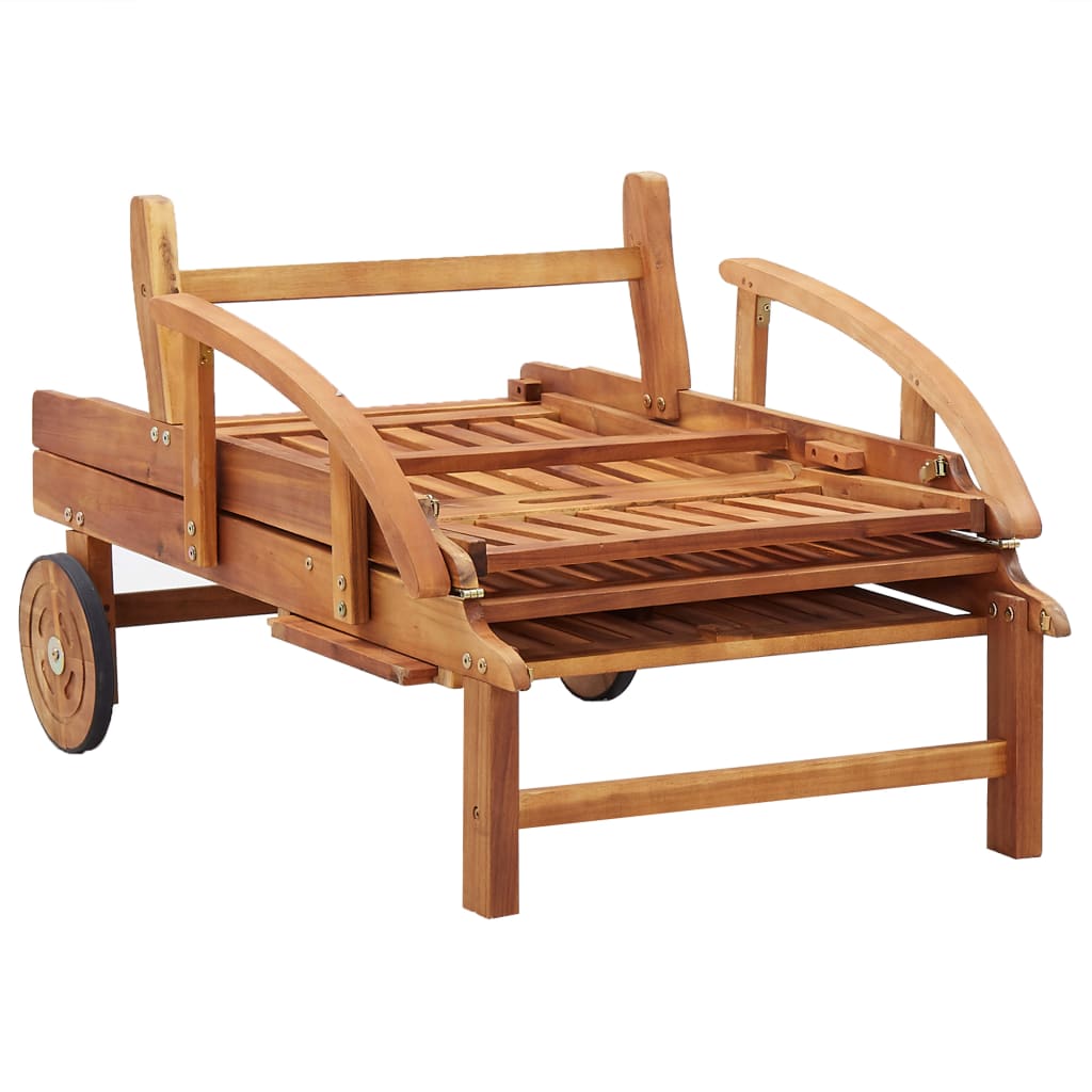 Lettino Prendisole con Cuscino in Legno Massello di Acacia - homemem39