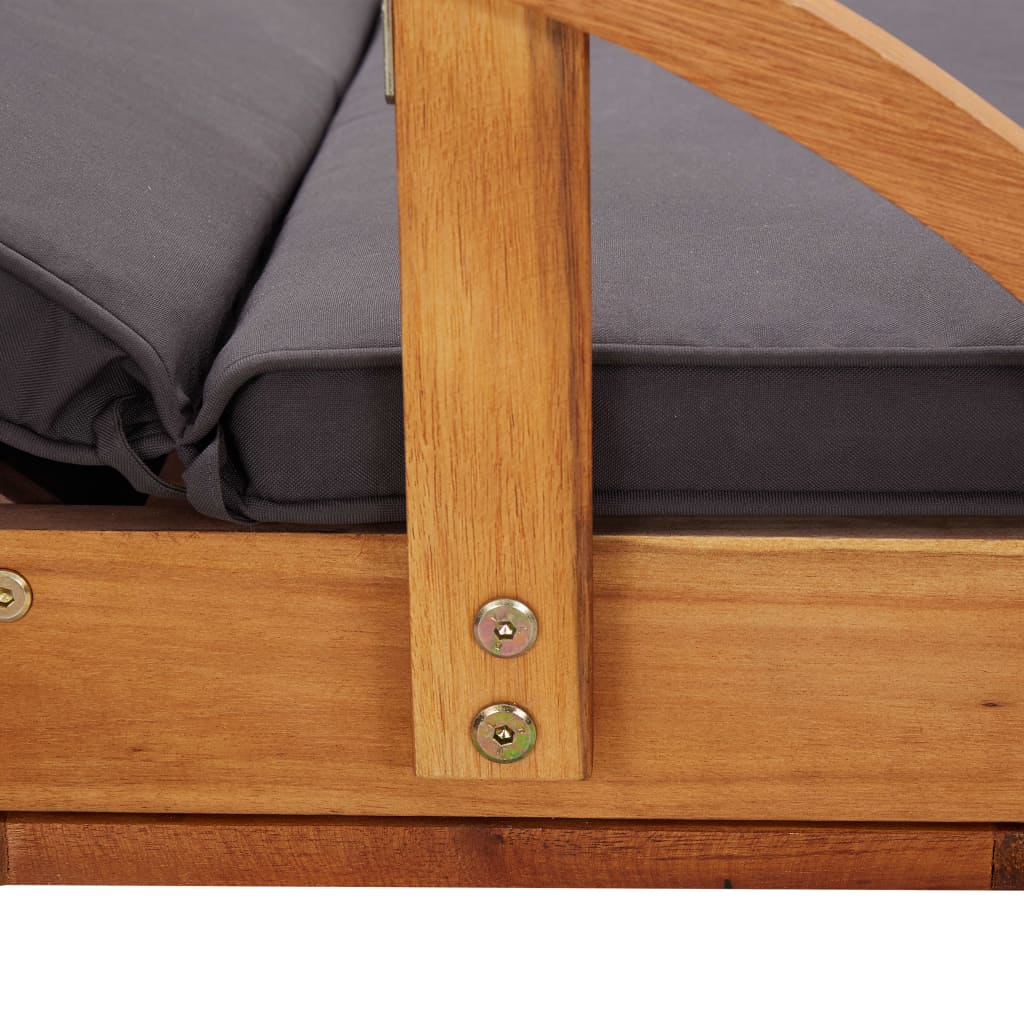 Lettino Prendisole con Cuscino in Legno Massello di Acacia - homemem39