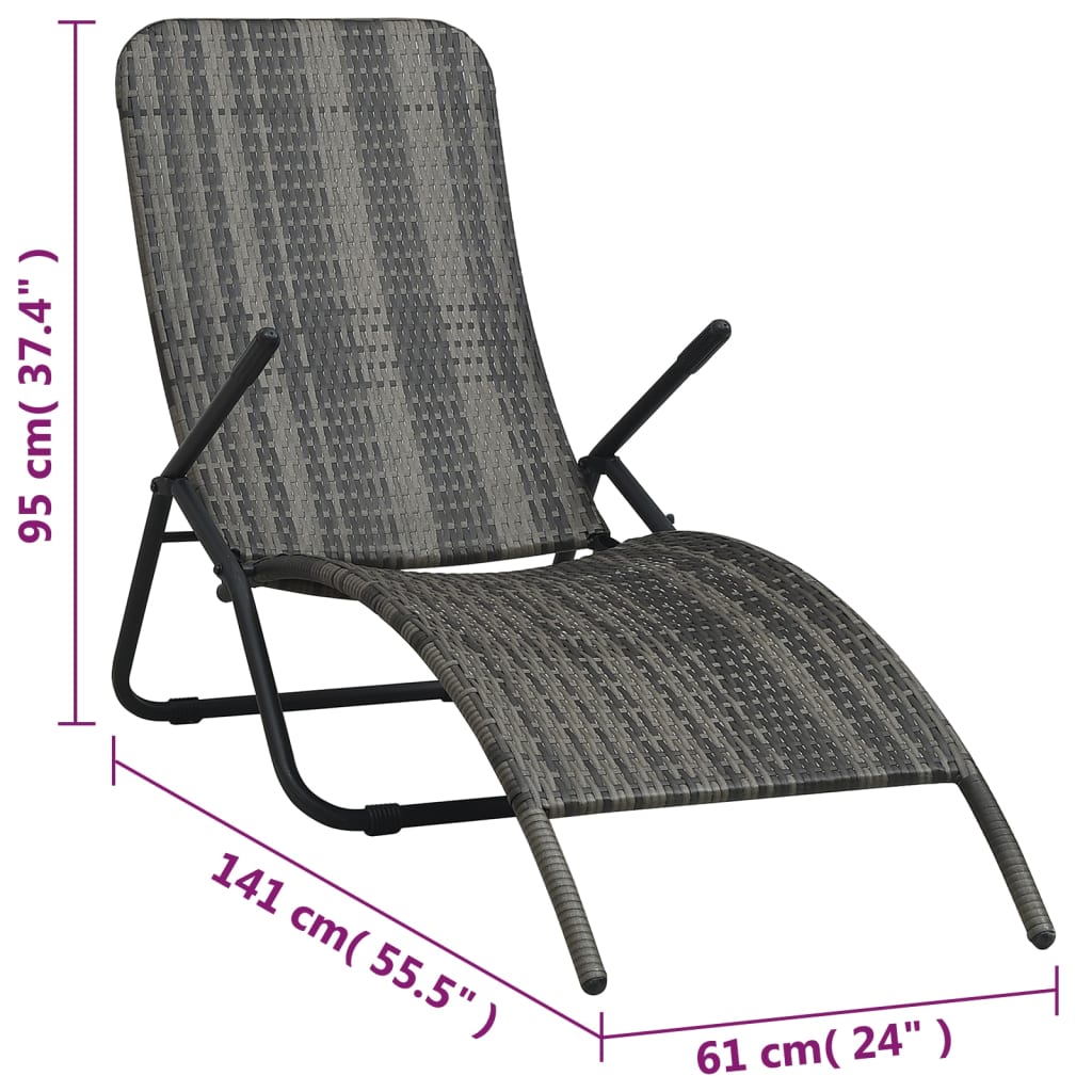 Lettino Prendisole Pieghevole in Polyrattan Grigio - homemem39