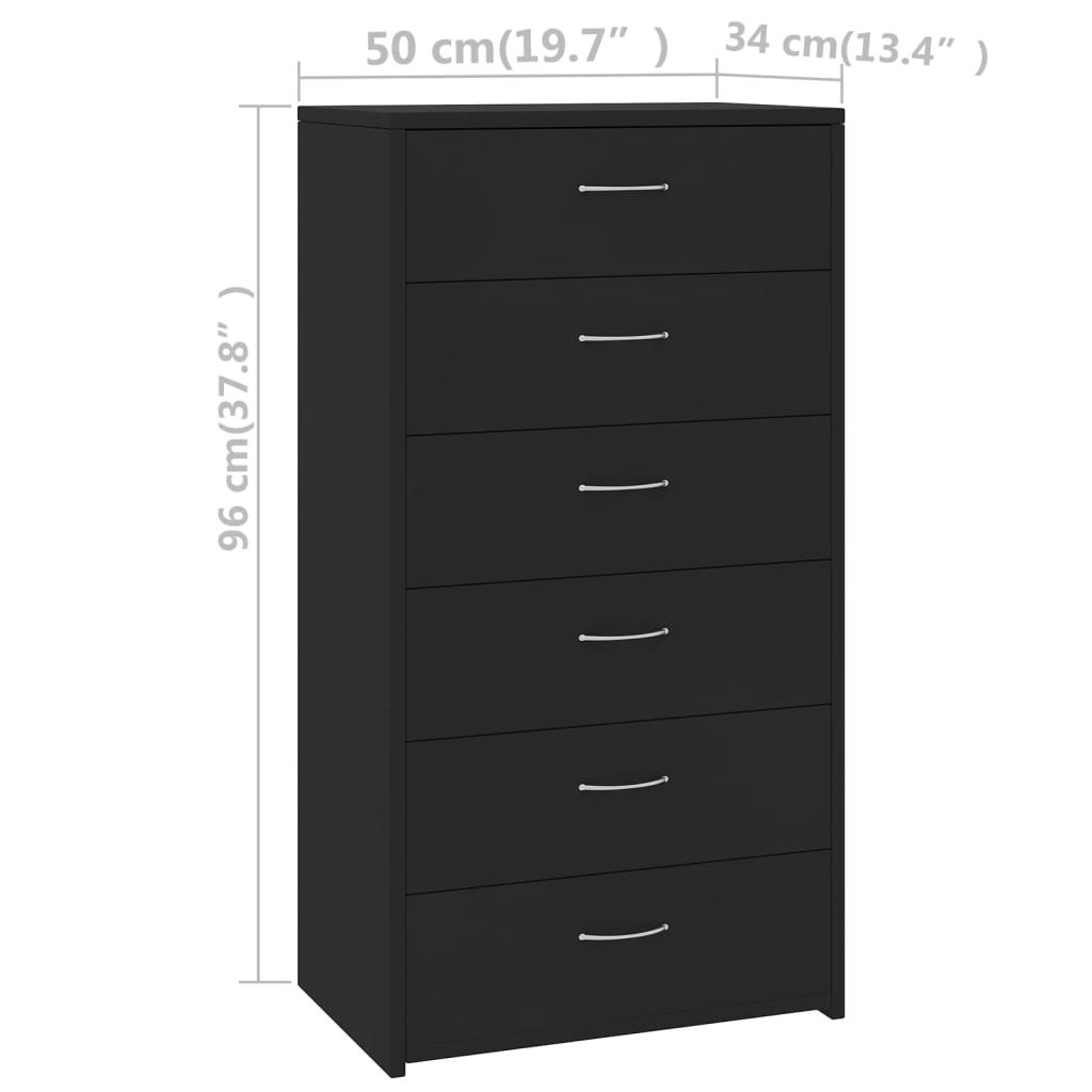 Credenza con 6 Cassetti Nera 50x34x96 cm in Legno Multistrato | homemem39