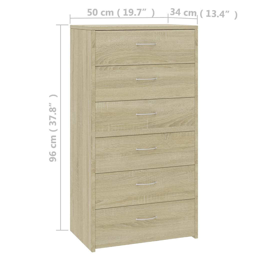 Credenza 6 Cassetti Rovere Sonoma 50x34x96cm Legno Multistrato | homemem39