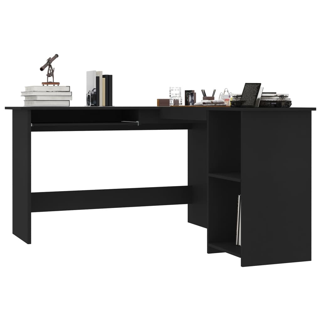 Scrivania Angolare a L Nera 120x140x75cm in Legno Multistrato - homemem39