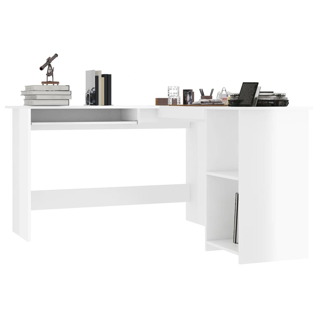 Scrivania Angolare a L Bianco Lucido 120x140x75cm Multistrato - homemem39