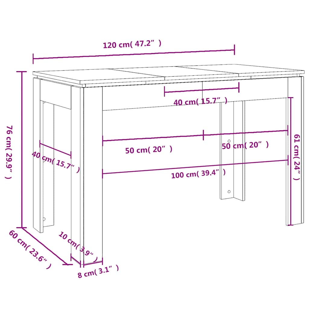 Tavolo da Pranzo Bianco 120x60x76 cm in Legno Multistrato - homemem39