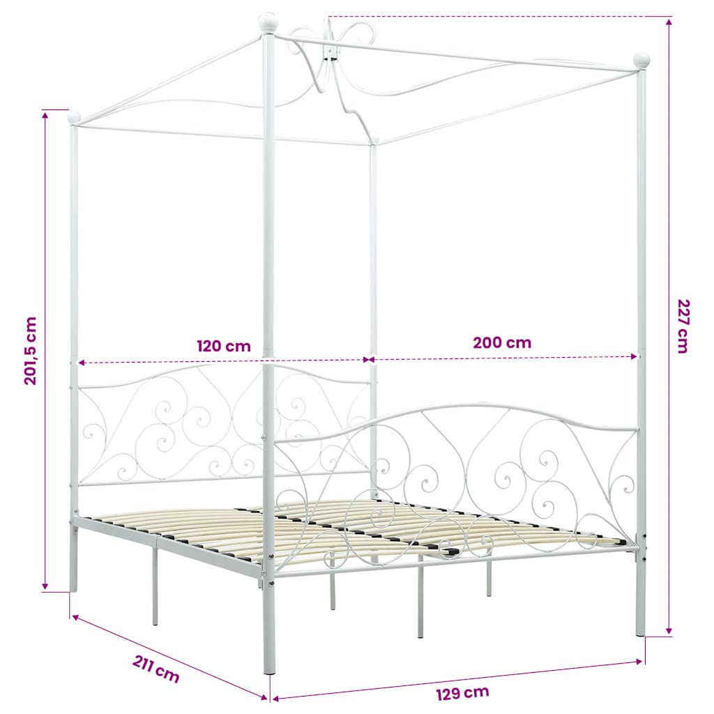 Letto a Baldacchino Bianco in Metallo 120x200 cm | homemem39