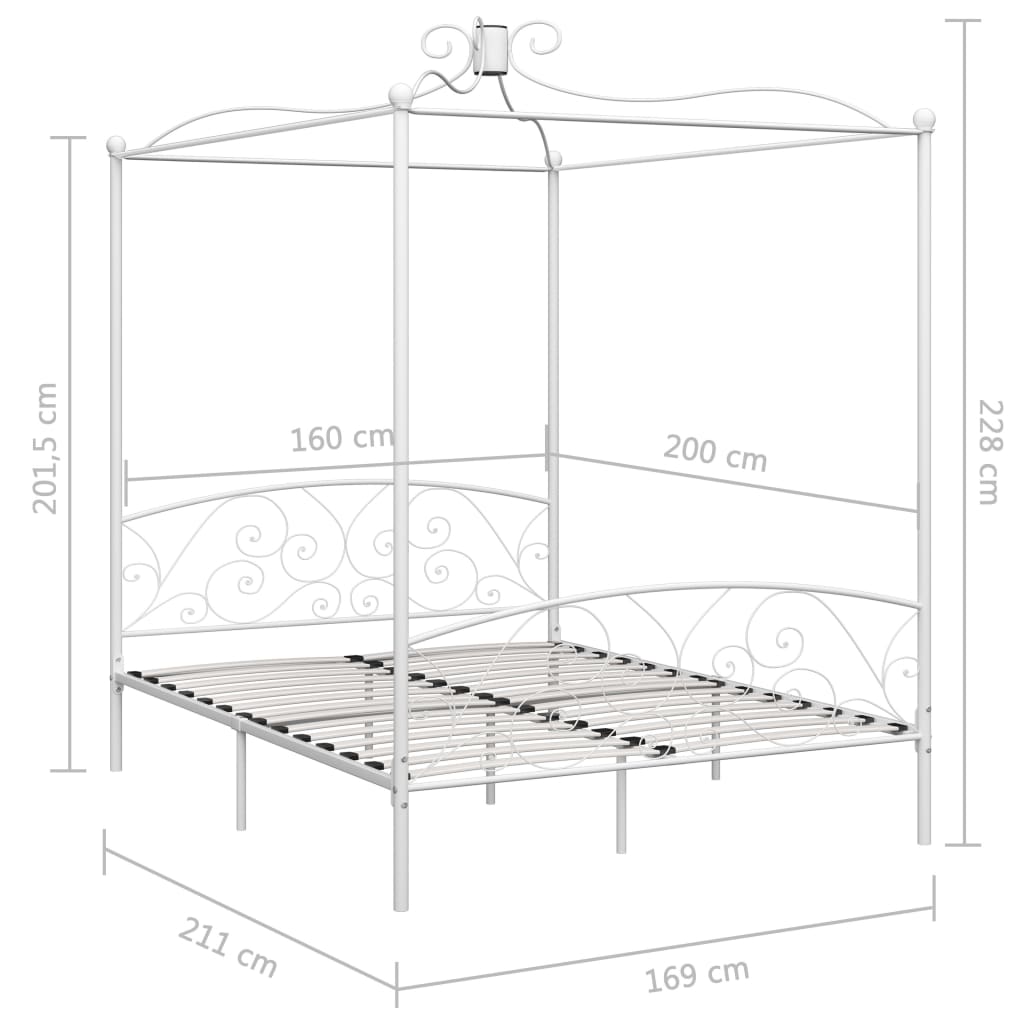 Letto a Baldacchino Bianco in Metallo 160x200 cm | homemem39