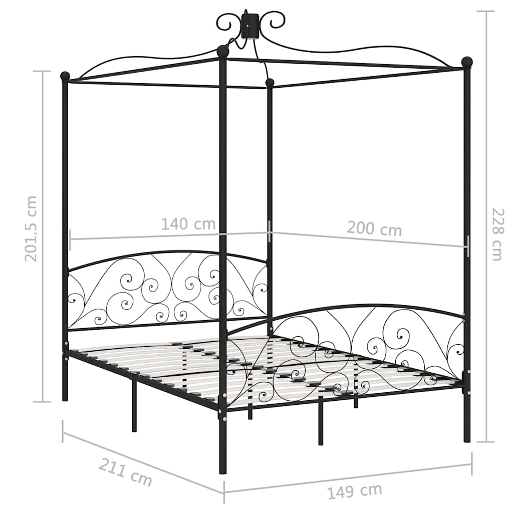 Letto a Baldacchino Nero in Metallo 140x200 cm | homemem39