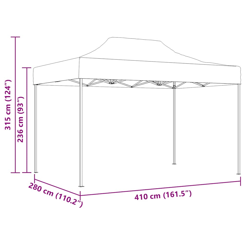 Gazebo Professionale Pieghevole 280x410x315 cm Acciaio Bianco