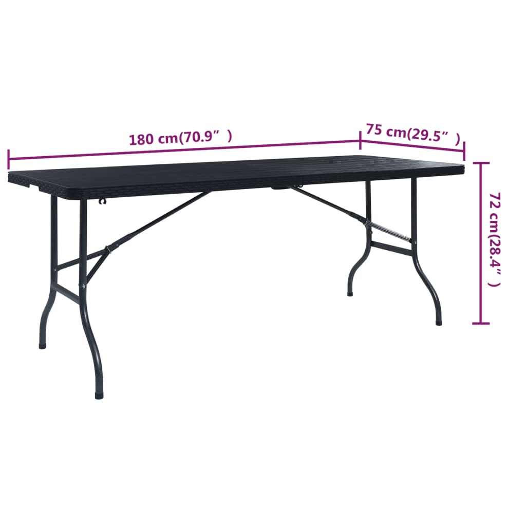 Tavolo da Giardino Pieghevole Nero 180x75x72 cm in Rattan HDPE | homemem39