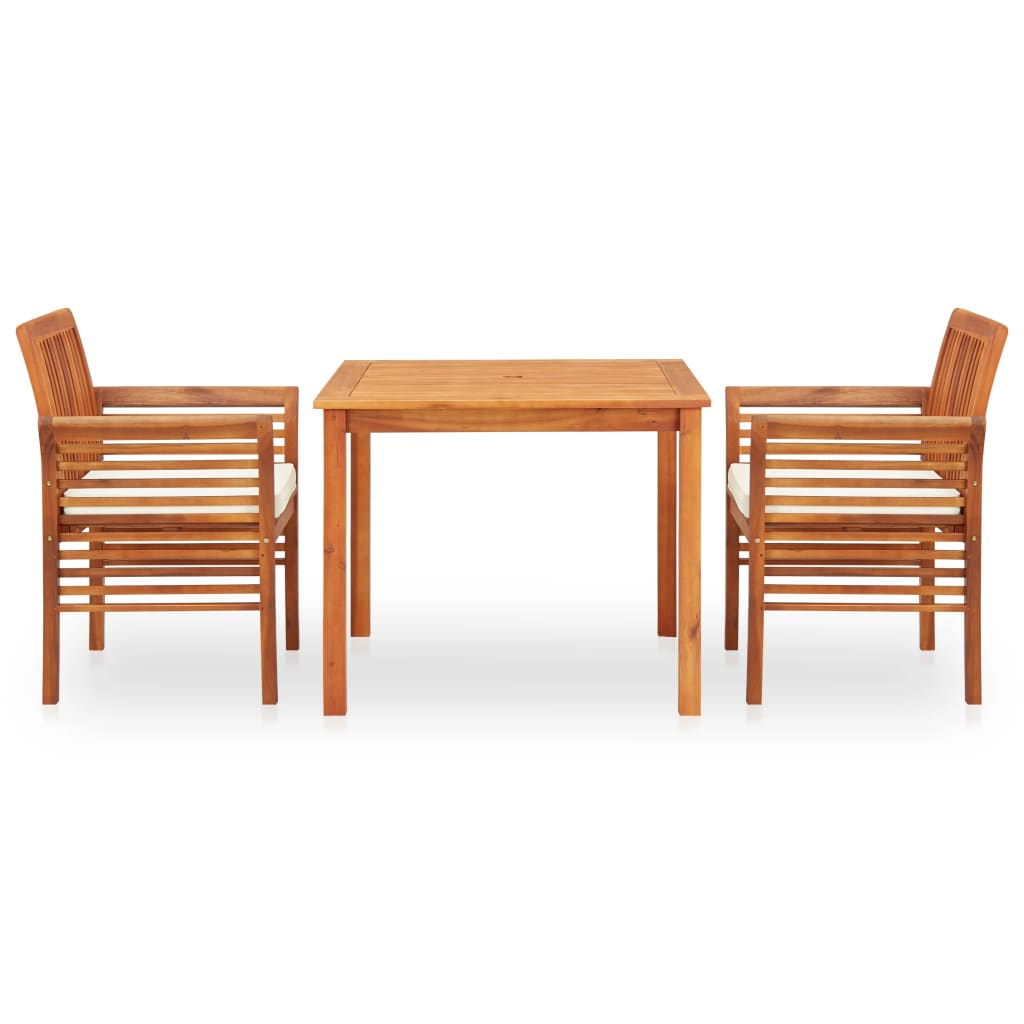 Set da Pranzo da Giardino 3 pz con Cuscini Massello di Acacia
