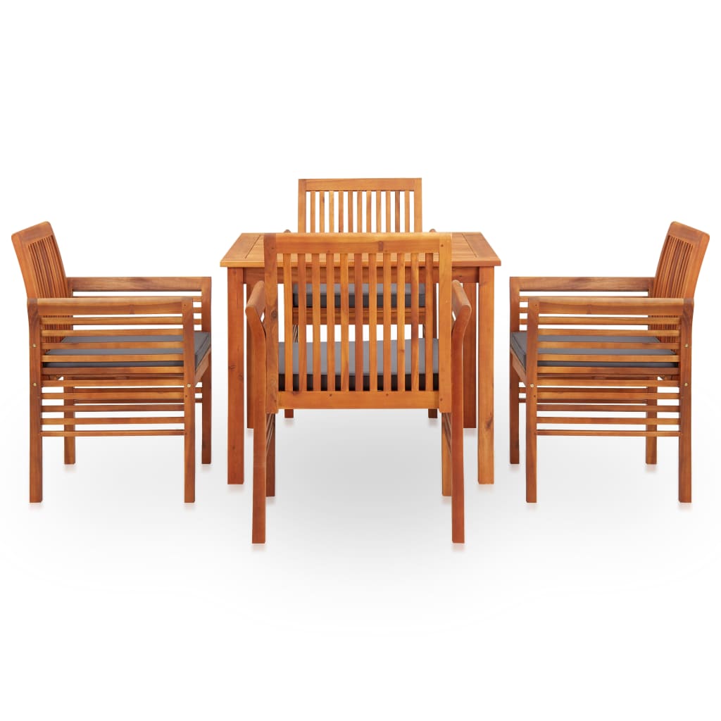 Set da Pranzo da Giardino 5 pz con Cuscini Massello di Acacia