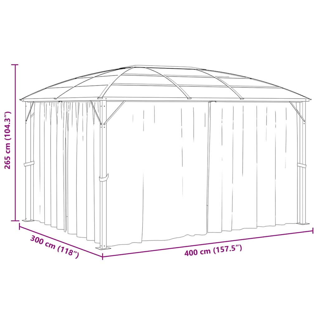 Gazebo con Tende 400x300x265 cm Antracite