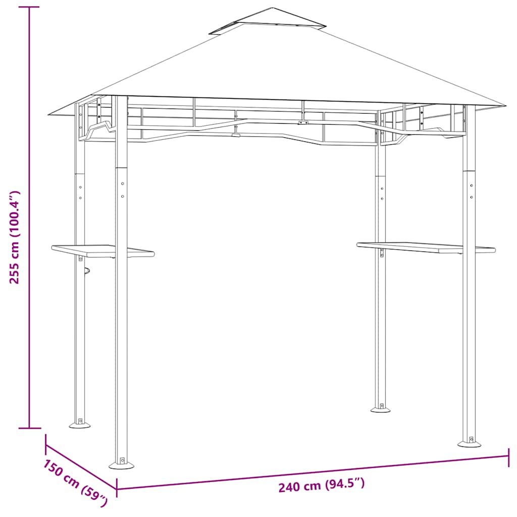 Gazebo per Barbecue 240x150x255 cm Antracite in Acciaio | homemem39