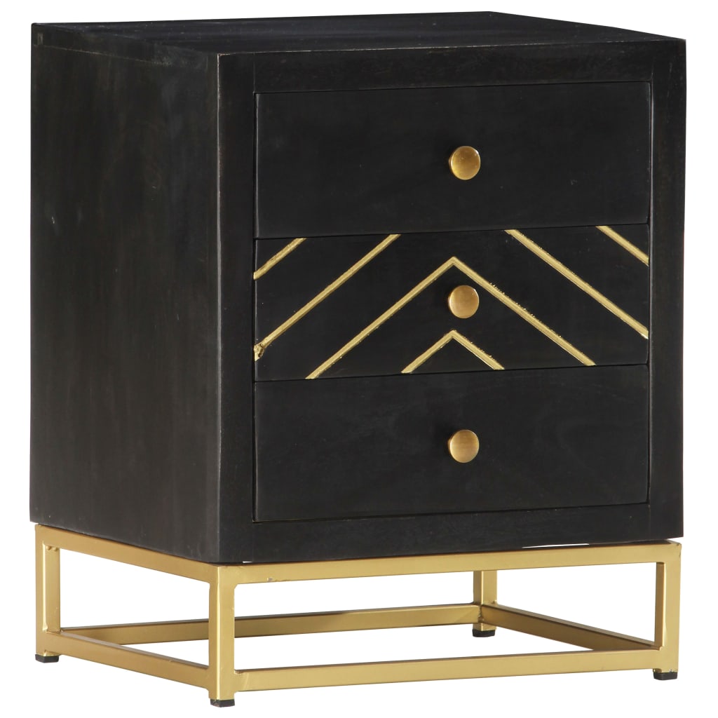 Comodino Nero e Oro 40x30x50 cm in Legno Massello di Mango | homemem39