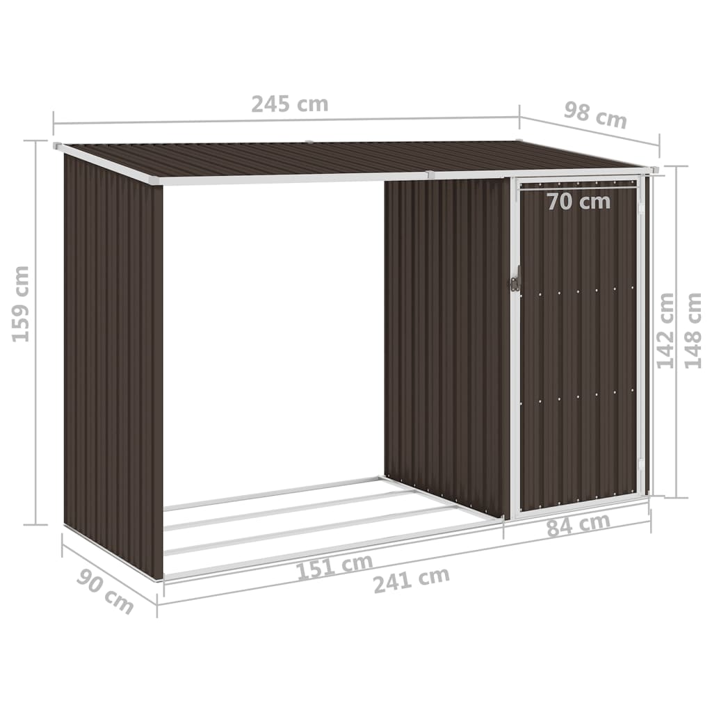 Capanno per Legna da Giardino 245x98x159 cm in Acciaio Zincato - homemem39