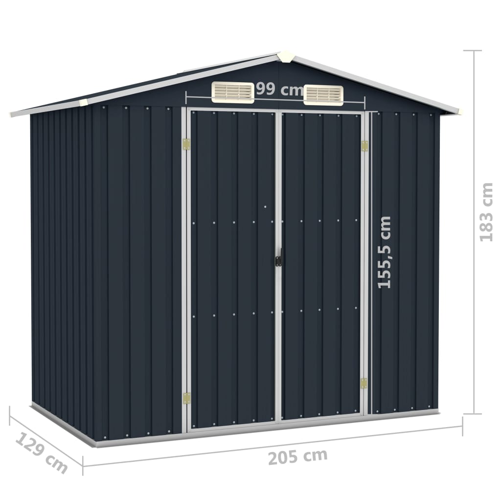 Capanno da Giardino Antracite 205x129x183 cm in Acciaio Zincato - homemem39