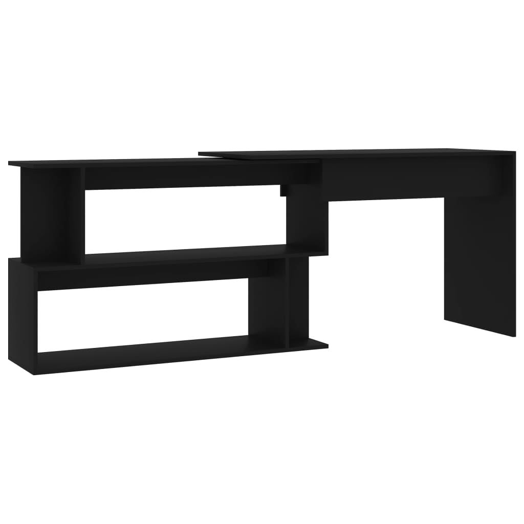 Scrivania ad Angolo Nera 200x50x76 cm in Legno Multistrato - homemem39