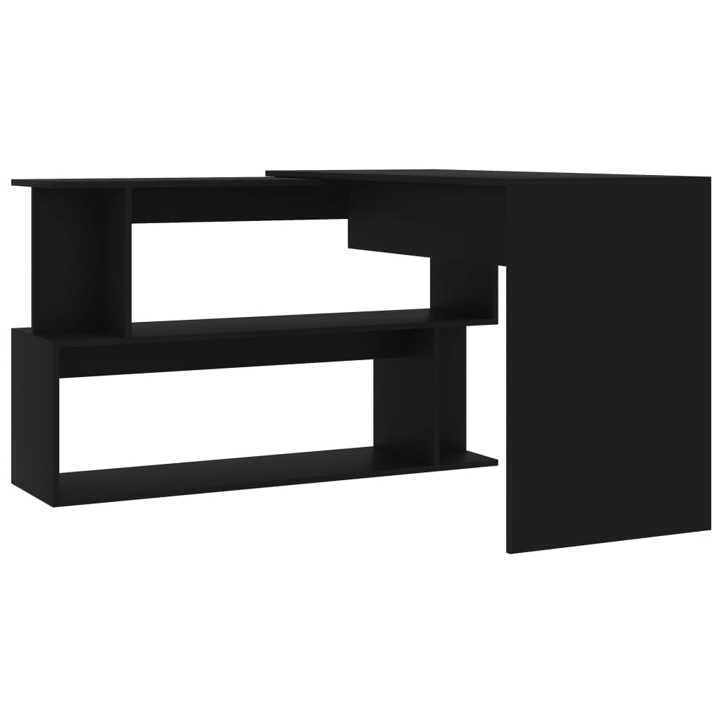 Scrivania ad Angolo Nera 200x50x76 cm in Legno Multistrato - homemem39