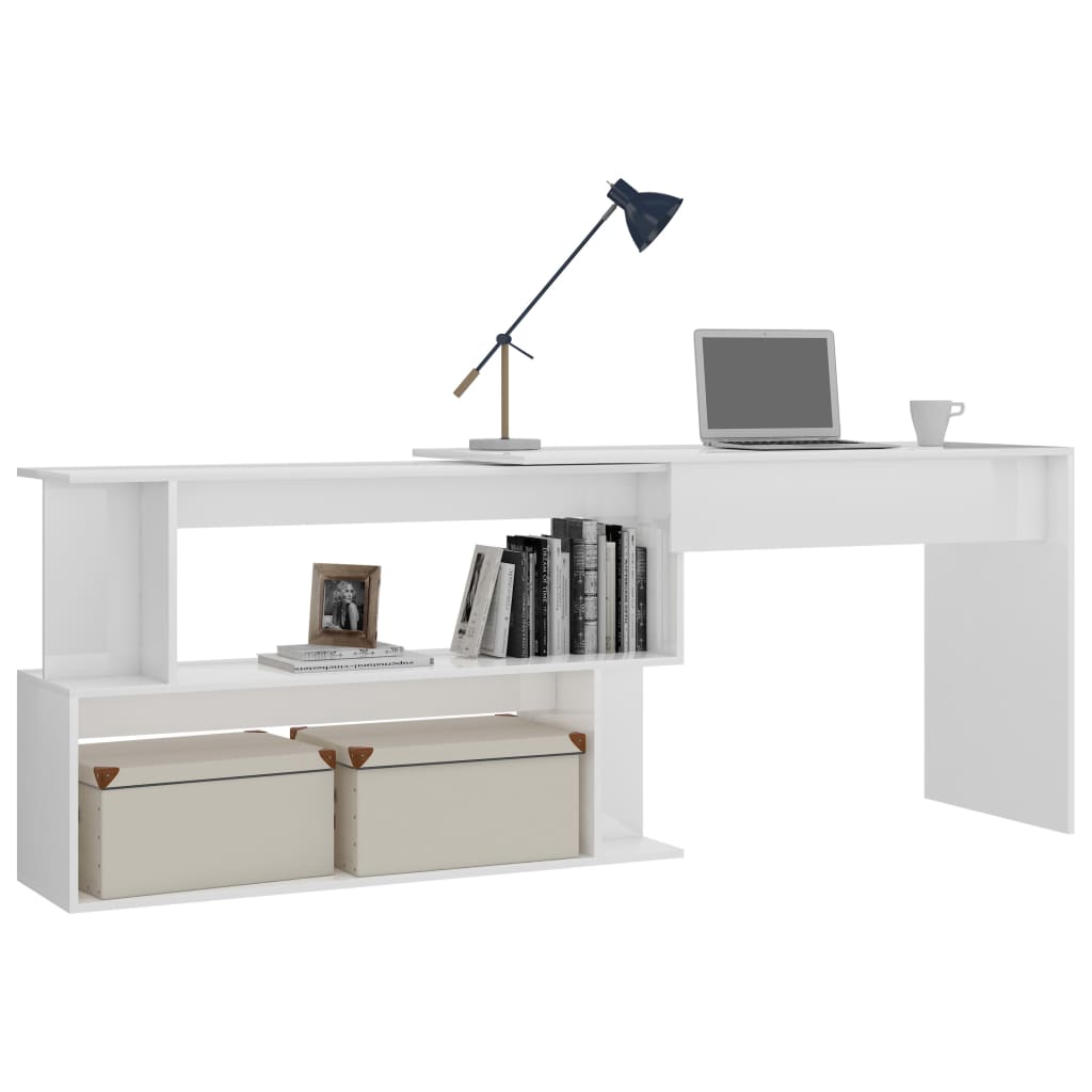 Scrivania Angolo Bianco Lucido 200x50x76 cm Legno Multistrato - homemem39