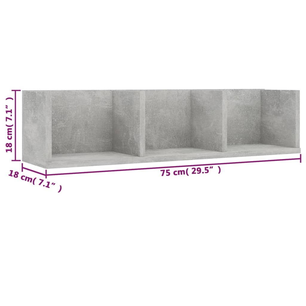 Scaffale Porta CD Parete Grigio Cemento 75x18x18 cm Multistrato | homemem39