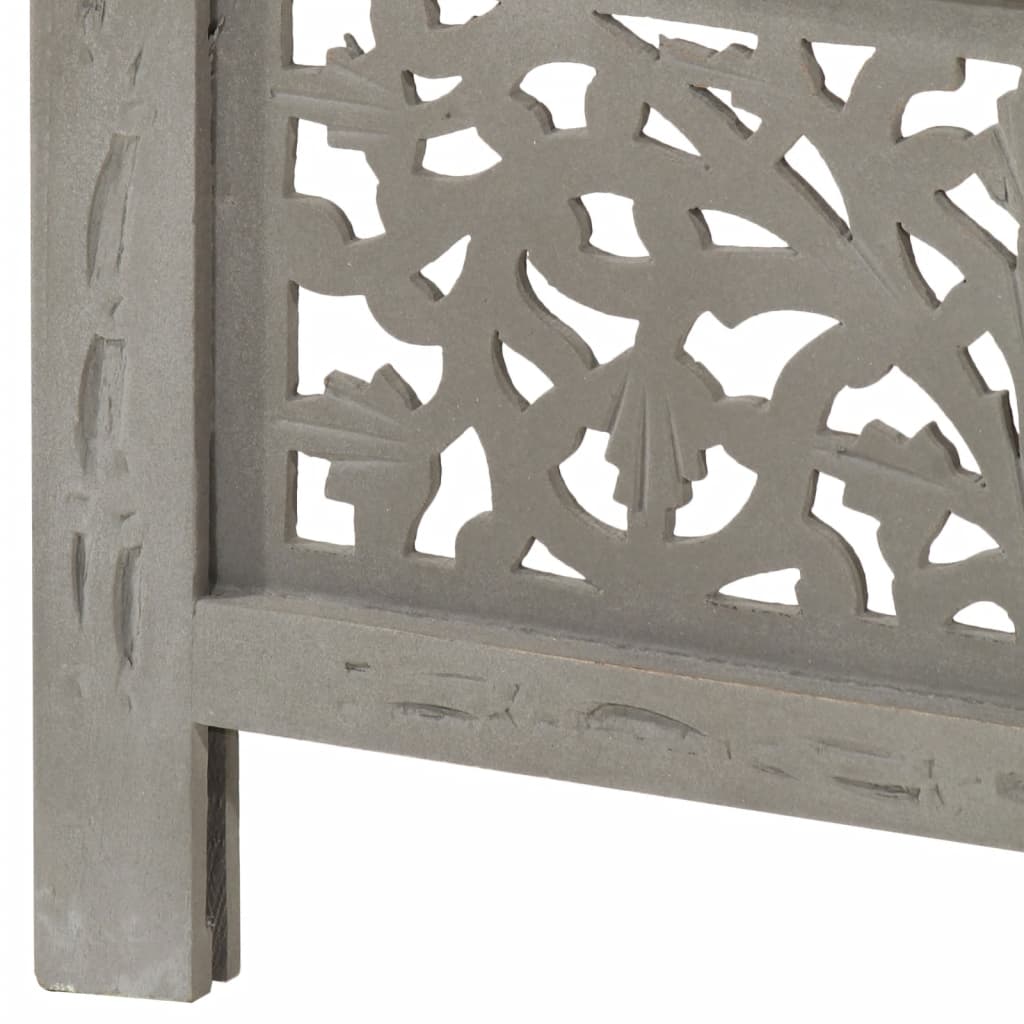 Divisorio 4 Pannelli Intaglio Grigio 160x165 cm Legno di Mango - homemem39